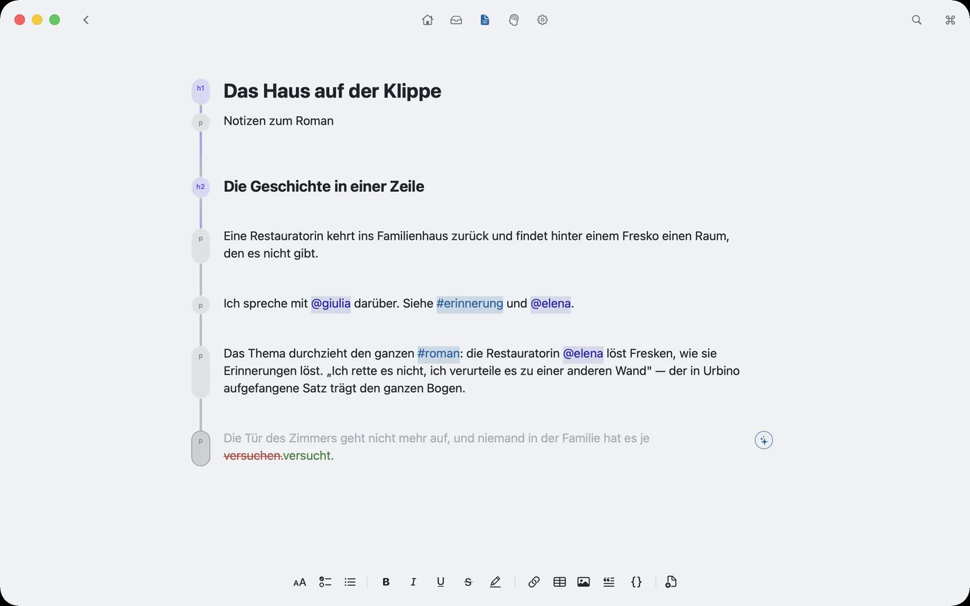 Geschrieben wird in Markdown, in Blöcken